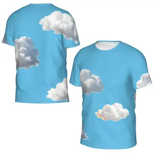 3D Blue Sky & White Cloud T-Shirt Comfortable Breathable Casual Short-Sleeved Summer Travel Top Guaranteed to Turn Heads