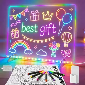 Led Drawing Board with 8+6 Light Effects, 16" Rechargeable Glow Doodle LED Note Board with Colors, Neon Light Up Drawing Tablet Gifts for Kids for Easter Birthday Christmas Gift Ideas