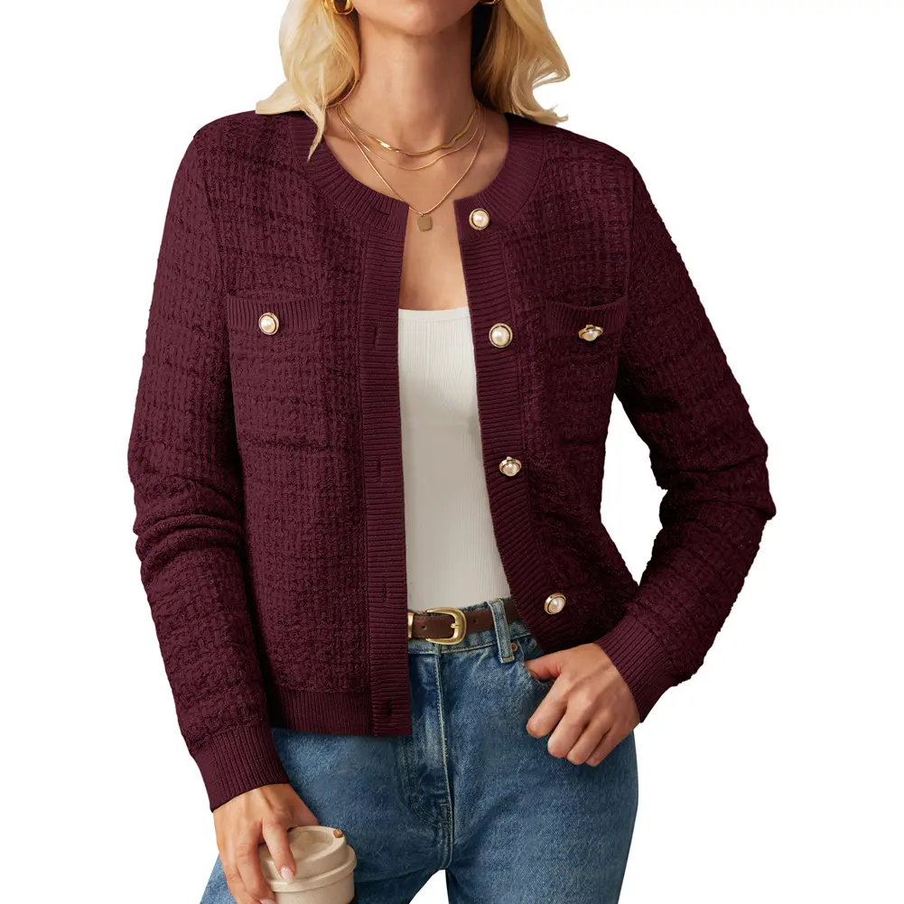 【Thick Fabric】GRACE KARIN Womens Open Front Button Down Long Sleeve Texture Knit Cardigan Sweaters with Pockets Womenswear Basic,clothes for back to school,first day of school outfits