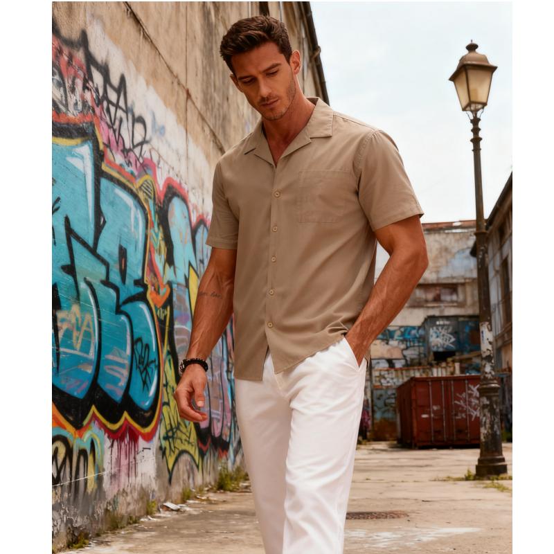 New York Fashion Week Men's Cotton Linen Tropical Holiday Beach Shirt Classic Floral Menswear Top Overall Collar Casual Shortsleeve