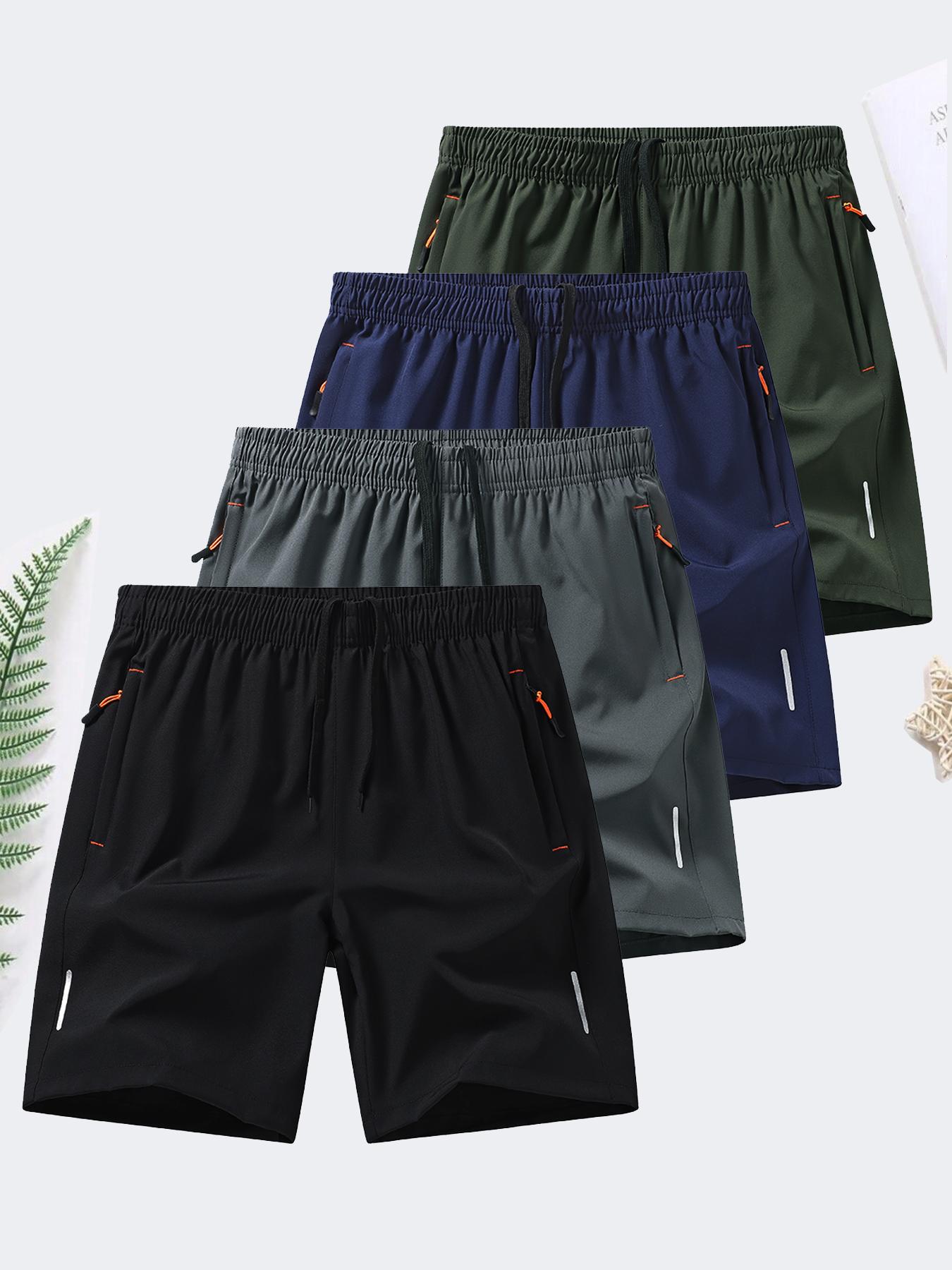 6-piece set, men's zipper pocket shorts, summer ice silk beach shorts, ice-sense quick-dry sports casual pants, basketball shorts thin, plus-size men's clothing reflective strip design, Menswear,Plain Trouser,suitable for running and fitness. Beige