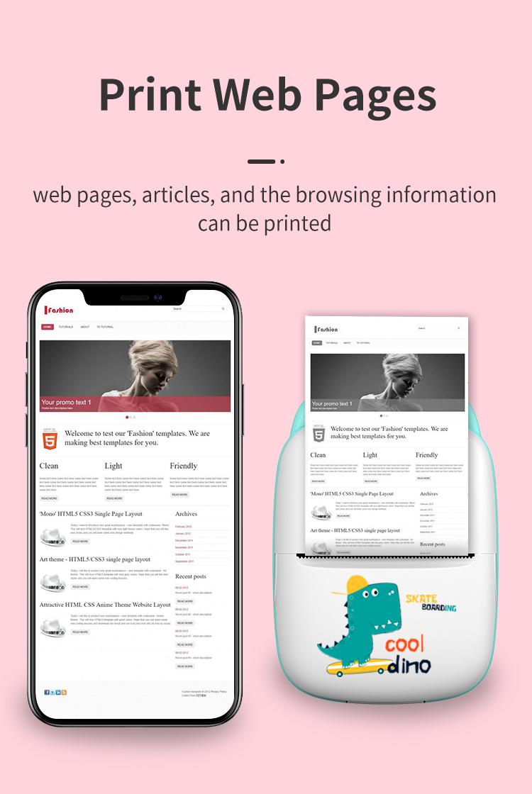 Mini Picture Printer, Portable Printer, Pocket Sticker, Receipt Printer, 203 DPI Resolution, Multifunctional Printer with 1000mAh Battery for Journal, Notes, Photo