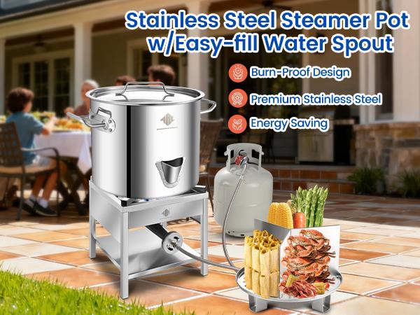 【5 SIZE】Tamales Steamer Pot w/Easy-fill Water Spout, Stainless Steel Seafood Steamer with Divider and Rack, Crab steamer, Cajun Seafood