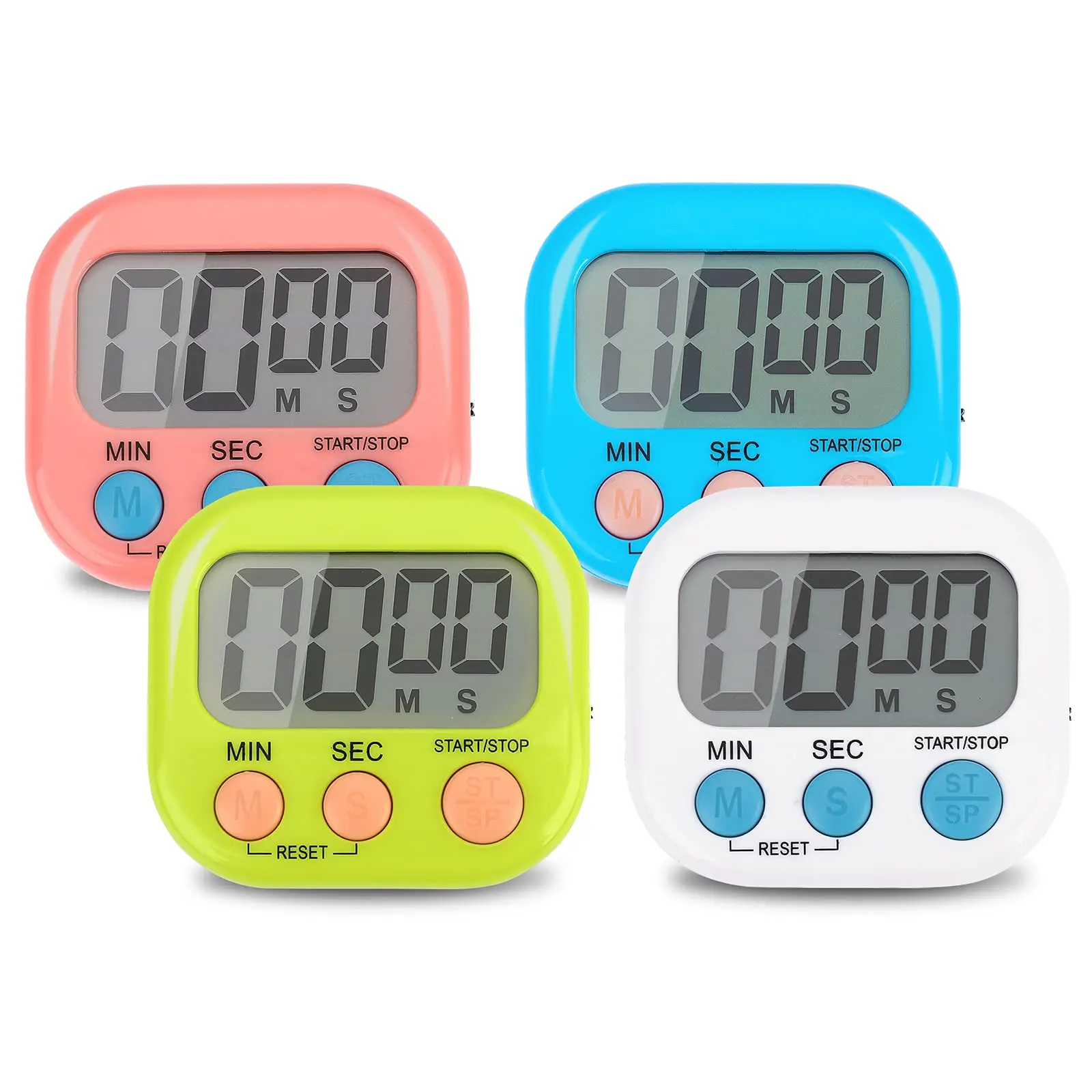2-Pieces Magnetic Portable Kitchen Timer - Kitchen Gadgets, Utensils with User-Friendly LED Display + Alarm, Ideal for Study, Exercise, Training, Available in Pink, Blue, Green, White