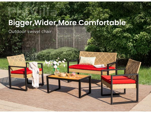 Phi Villa 4-Piece Patio Conversation Set - Wicker Chairs, Acacia Wood Coffee Table, Solid Wood Tabletop, Durable & Stylish Outdoor Design Furniture, Deals for You Phi Villa 4-Piece Patio Conversation Set - Wicker Chairs, Acacia Wood Coffee Table, Solid Wood Tabletop, Durable & Stylish Outdoor Design Furniture, Deals for You