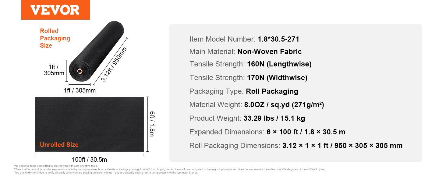 VEVOR Driveway Fabric, TikTokShopBlackFriday, Non-Woven Geotextile Fabric Heavy Duty High Strength Material with Strong Tear and Corrosion Resistance, Ground Cover Weed Control Fabric, Weed Barrier Fabric, Landscape Fabric VEVOR Driveway Fabric, TikTokShopBlackFriday, Non-Woven Geotextile Fabric Heavy Duty High Strength Material with Strong Tear and Corrosion Resistance, Ground Cover Weed Control Fabric, Weed Barrier Fabric, Landscape Fabric
