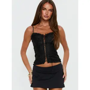 Angeleah Tie Up Frill Detail Top Black