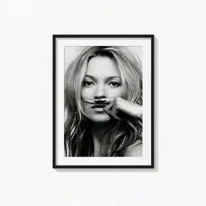 Kate Moss Print, Moustache Finger Fashion Poster, Black and White Wall Art, Photography Prints