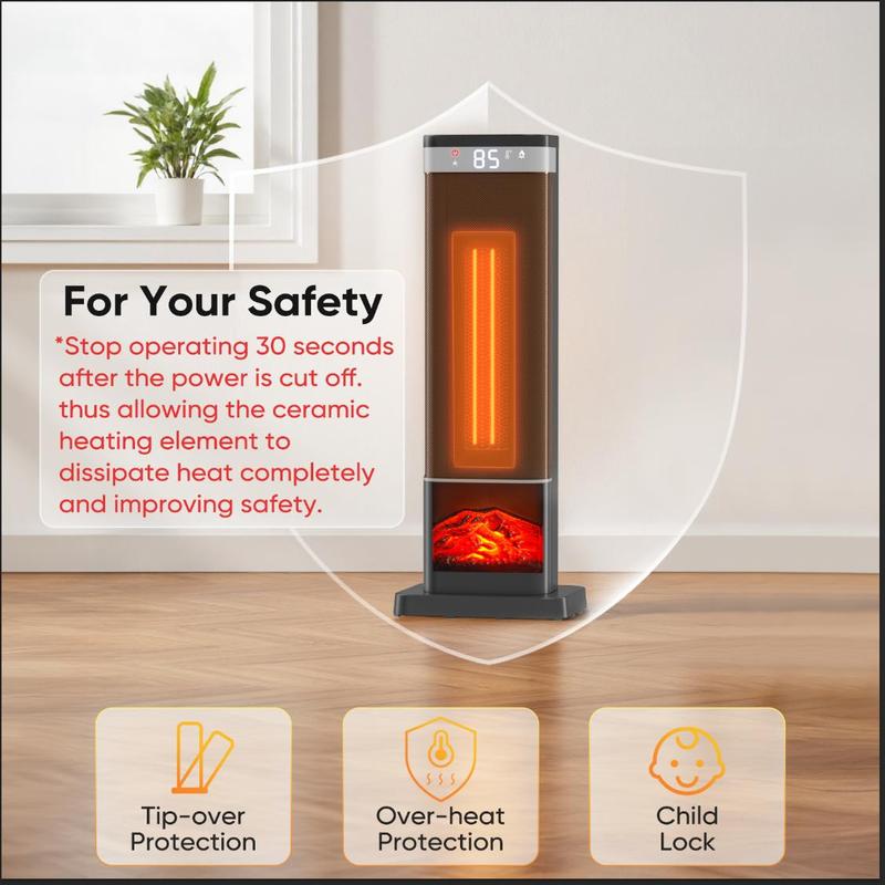 【Clearance Deal】24inch Space Heaters for Indoor Use, Portable Heater with 3 Light Colors, Adjustable Thermostat with Remote, Tip-over Protection Up to 95°F, 60°Oscillation,stop operating 30 seconds after the power is cut off.