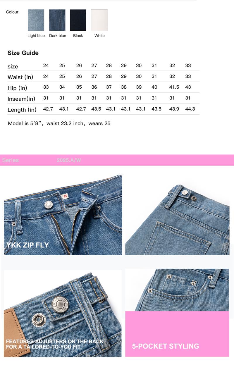 Nextrys AdaptHer Women's High-Rise Wide Straight Leg Baggy Jeans with Snap-Button Waistband Y2K Lightweight Tummy Control Casual Everyday Style Denim Basic Minimalist Maxi