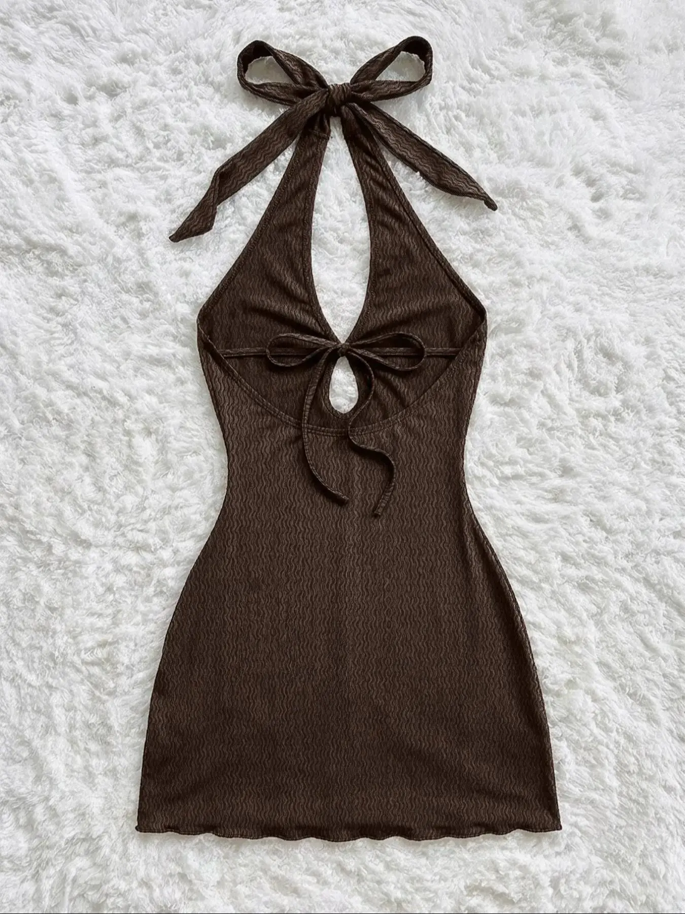 Classic Elegant Bohemian Backless Knit Mini Dress, Women's Chic Sleeveless Beach Wedding Guest Gown, Dresses for Basic Casual Wear Vacation Western Style Knitted Fit Womenswear Gypsy, elegant silhouette, timeless appeal