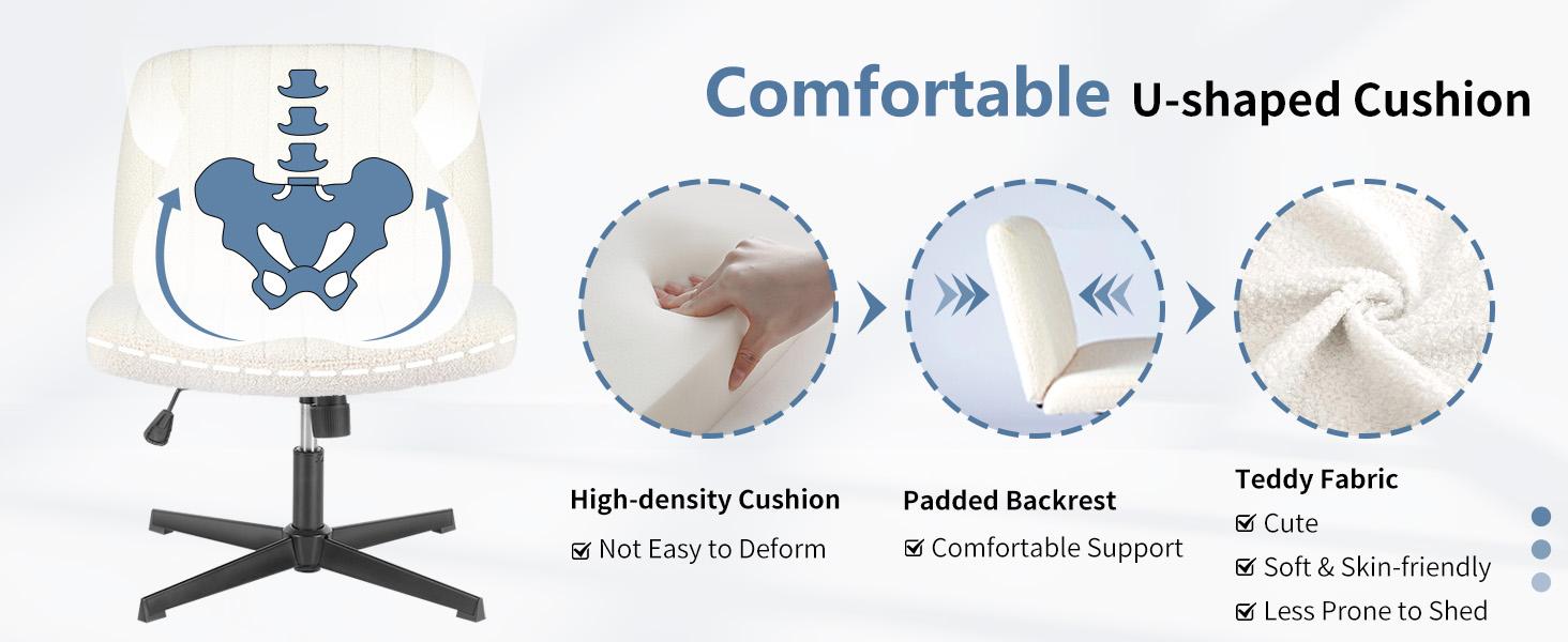 【Deal】SweetFurniture Indoor Furniture Chairs Crisscross Legged Office Chair, Armless Wide Desk Chair No Wheels, Modern Home Office Desk Chair