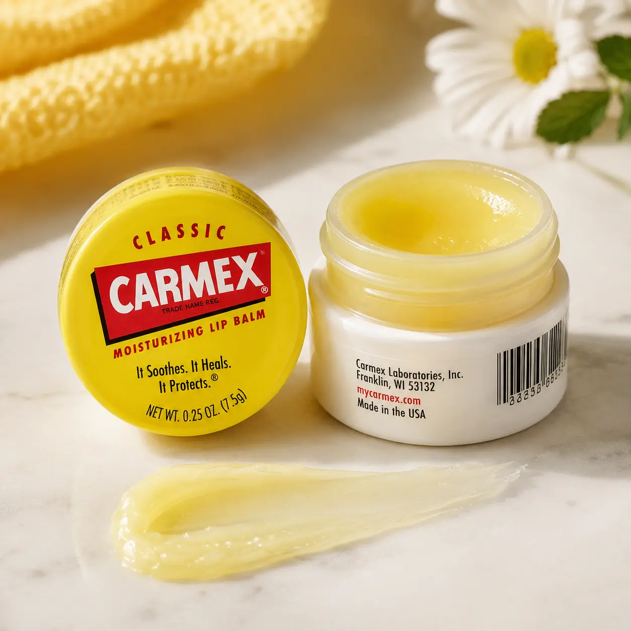 Carmex Classic Hydrating Lip Balm Jar with Cocoa & Menthol, Smooth Formula, 0.25 oz