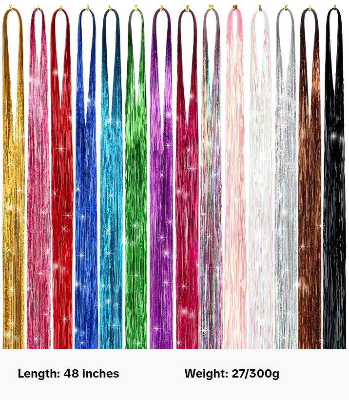 Colorful Heat-Resistant Hair Tinsel Kit with Tools 48 Inches 14-Color Glitter Tinsel Extensions 3500 Strands for Women Girls Kids Festival Dazzle Hair Party Accessories Black Friday Deals