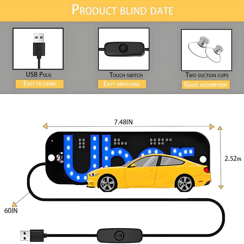 U/L Taxi Sign Light LED Decal for Car Windshield with Suction Cups USB Plug Dual-Color Conversion Scrolling Display Board Pink & Blue Light