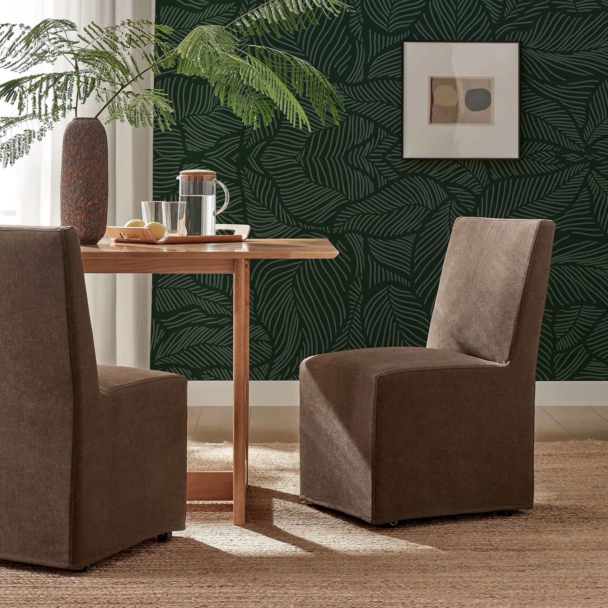 Tessera Upholstered Linen-Blend Slipcovered Dining Chair in Cocoa