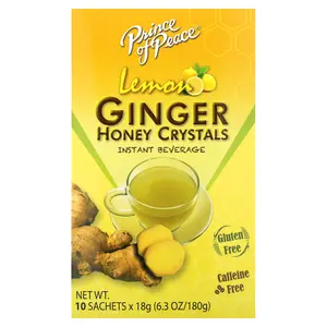 Prince of Peace Ginger Honey Crystals, Lemon, Caffeine Free, 10 Sachets, 18 g Each