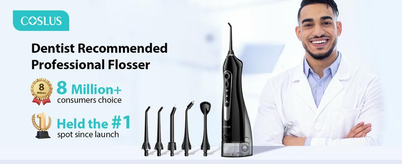 COSLUS CX20 Water Flosser For Teeth Pick: Portable Cordless Oral Irrigator, 5 Nozzle,Multimodes,Tongue Scraper Water Flosser For Braces,Flossing Water Tool,Tonsil Stones Water Flosser For Adults,Tartar Remove