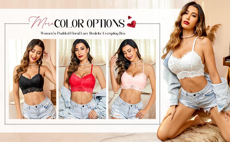 Avidlove Lace Bralettes for Women Padded Bralette Camisole Racerback Crop Top Floral Lace Bralettes V Neck