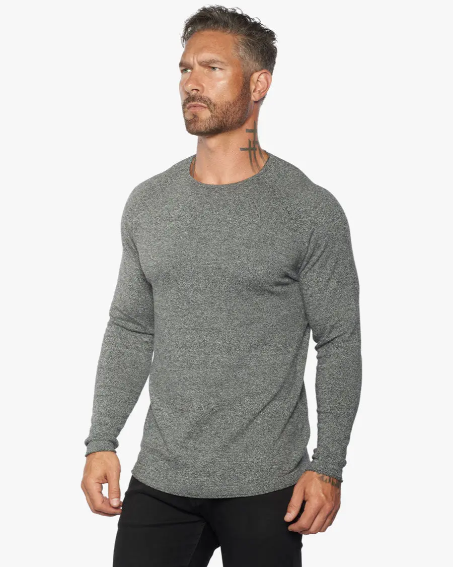 Weston Jon Boucher Men's Elegant Knitwear Sweater - Soft Plain Tops, Long Sleeves, Lightweight, Slim Fit, Quality Fabric, Subtle Lace Accents, Dark Stone, Menswear, Longsleeves, Fancy, Thanksgiving