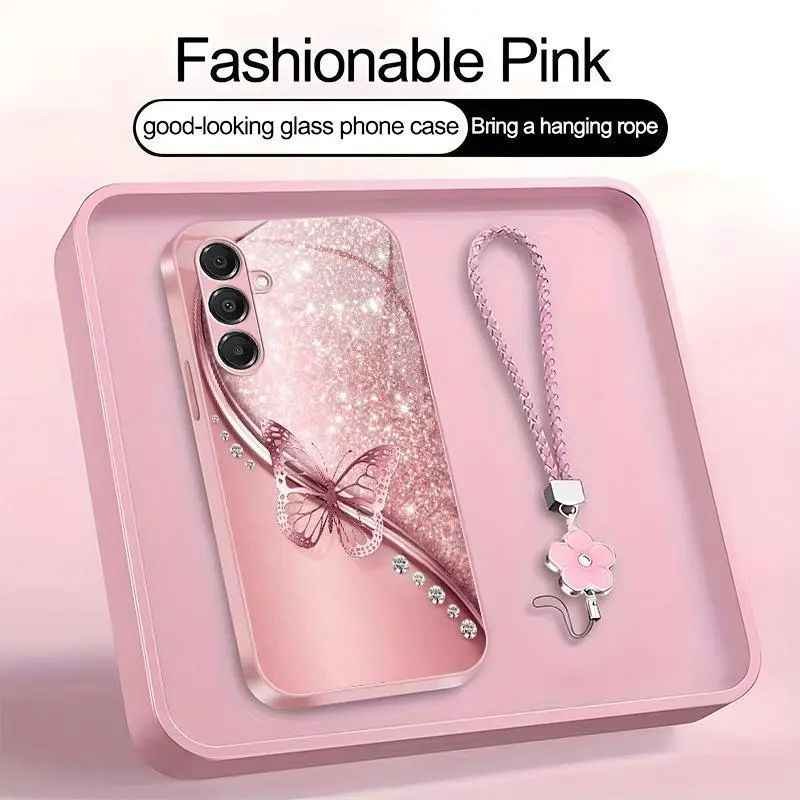 Suitable for [Galaxy A16 5g] high-end women's phone case🤩，a free four-leaf clover ，the pattern is printed, not glitter simple printed butterfly design is included,drop-resistant and fingerprint-proof YM99