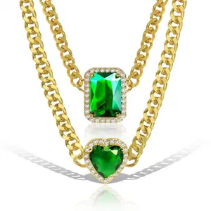 Heart&Square  Necklaces for Women Gold Heart Choker Gold Heart Necklace Cuban Link Chain Gold Chunky Necklace CZ Heart Pendant Punk Statement Necklace Fashion