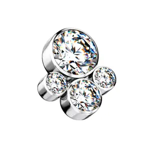 Internally Threaded CZ Crystal Paw Print Dermal Anchor Top - G23 Implant Grade Titanium