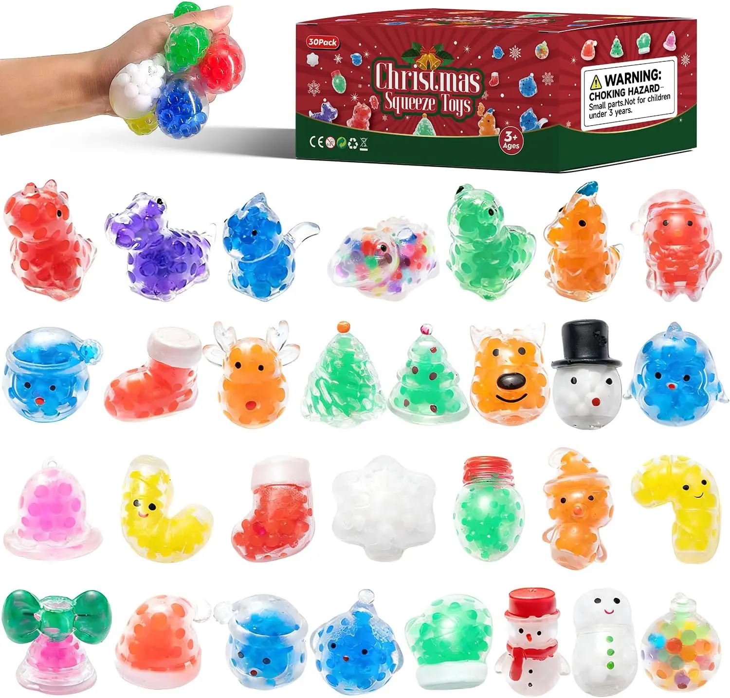 Cozy Winter Christmas Gifts 30 Pack Christmas Squishies for Kids, Christmas Stress Balls,Mini Squeeze Toys, Bulk Squishy Squeeze Ball Set and Birthday Party Favors
