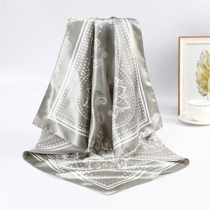 4PCS/Set 35'' Printed Square Head Scarf Neck Scarves for Women Silk Like Hair Kerchief Bandanas Neck Scarf Sleeping Head Wraps Hair Band Headscarf Female Hair Accessories
