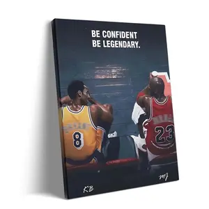 Kobe Bryant and Michael Jordan Canvas Wall Art – “Be Confident Be Legendary” Basketball Legends Duo Poster Print, Inspiring Sports Artwork for Home Office or Game Room Decoration