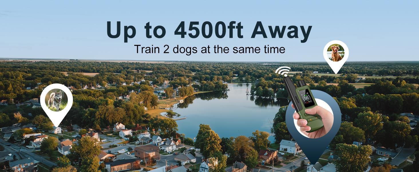 JUGBOW Dog Training Collar 4500FT Dog Training Behavior Aid, Remote IPX8 Waterproof with 4 Training Modes, Outdoor Rechargeable E-Collar DT61