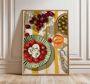 [Sale off up to 50%] [Free ship] [No Frame] Mediterranean Kitchen Wall Art Print, Food Still Life Poster, Colorful Dining Room Artwork, Fruit and Salad Illustration, Rustic Wall Decor