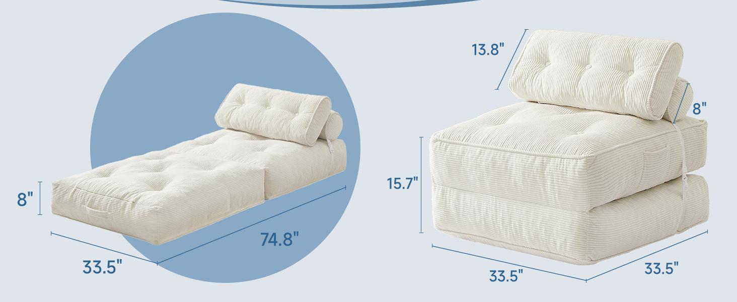 【SPOTLIGHT DAY】ONBRILL Folding Sofa Bed with Pillow, Convertible Sleeper Chair with Back Support, Corduroy Portable Fold Out Chair Bed, Comfy Floor Sofa Lounge for Living Room, Single 【SPOTLIGHT DAY】ONBRILL Folding Sofa Bed with Pillow, Convertible Sleeper Chair with Back Support, Corduroy Portable Fold Out Chair Bed, Comfy Floor Sofa Lounge for Living Room, Single