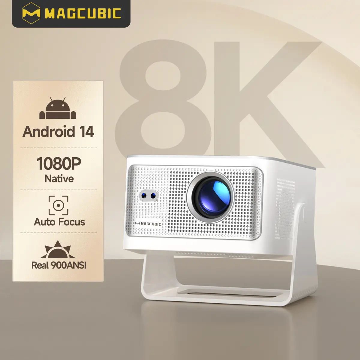 [US Warehouse] Magcubic HY350MAX 900ANSI Projector Auto Focus 8K Decode Android 14 Allwinner H726 Built-in 15W HiFi Speaker Dual WiFi6 BT5.4 Native 1080P 1.0:1 short Throw Portable Smart Projector For Home Cinema Movie Night #TikTokShopBackToSchool