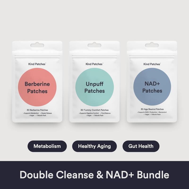Double Cleanse & NAD+ Bundle, Berberine Patches + Unpuff Patches + NAD+ Patches, Metabolism Support, Healthy Aging, Gut Healthy, Debloat, Vegan, Natural Ingredient, 3 Months Supply