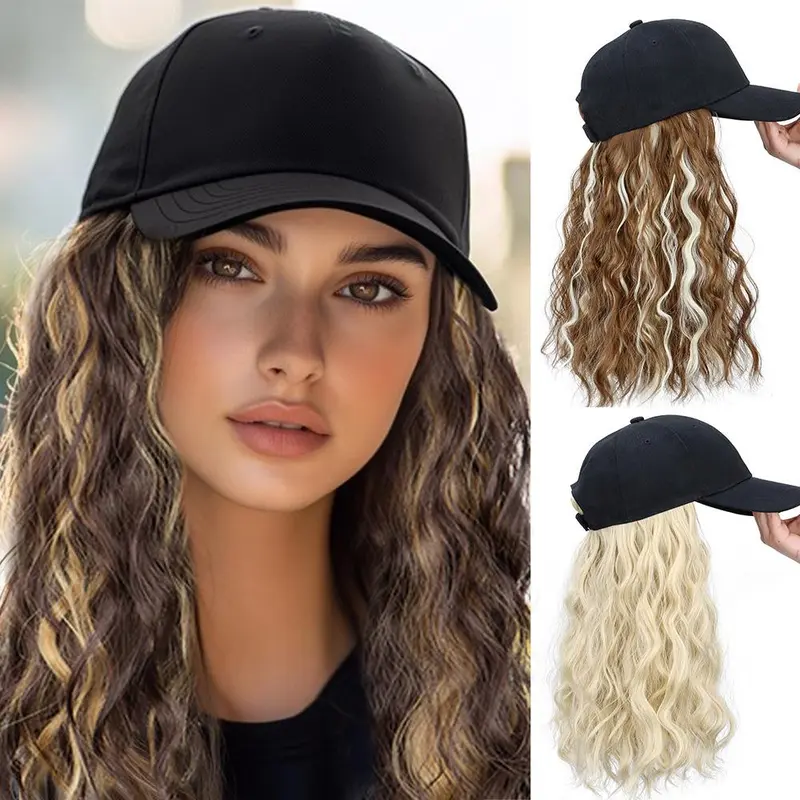 Women's Natural Curly Wave Bob Wig with Baseball Cap - 17.7 in Synthetic Fiber Hair Extension, Lightweight, Easy-to-Wear, One Size Fits Sports & Outdoor Accessory, Everyday Wear, Baseball Cap Included