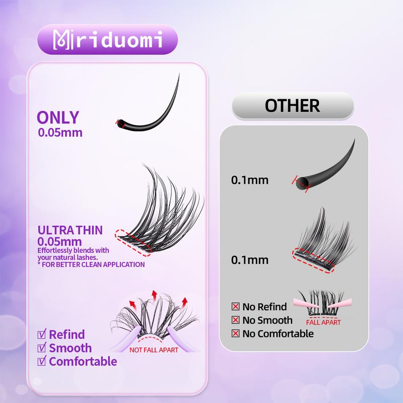 Miriduomi DIY Lash Clusters Kit - Soft Fluffy Long-Lasting Lashes with Glue Remover & Tweezer for Beginners Easy At-Home Application - Eyelash Set