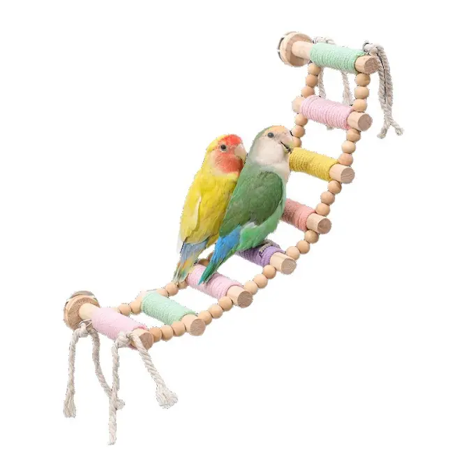 Pet Bird Cotton Rope Climbing Ladder Swing - Chewable Grinding Perch, Cotton-Wood Flexible Bridge for Small/Medium Parrots