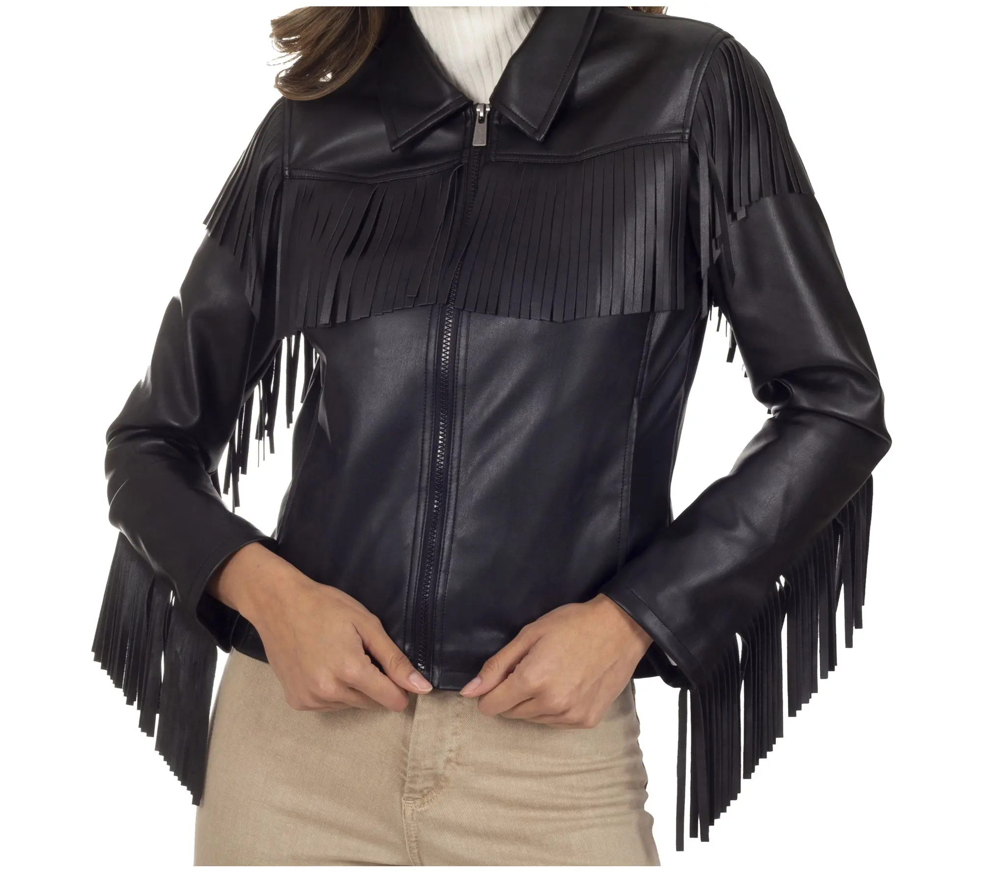 Wrangler Faux Leather Fringe Jacket