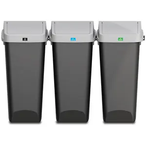 Glad Link & Sort 3-Piece Waste and Recycling Bin with Lid Set, 36 Gallon, Black