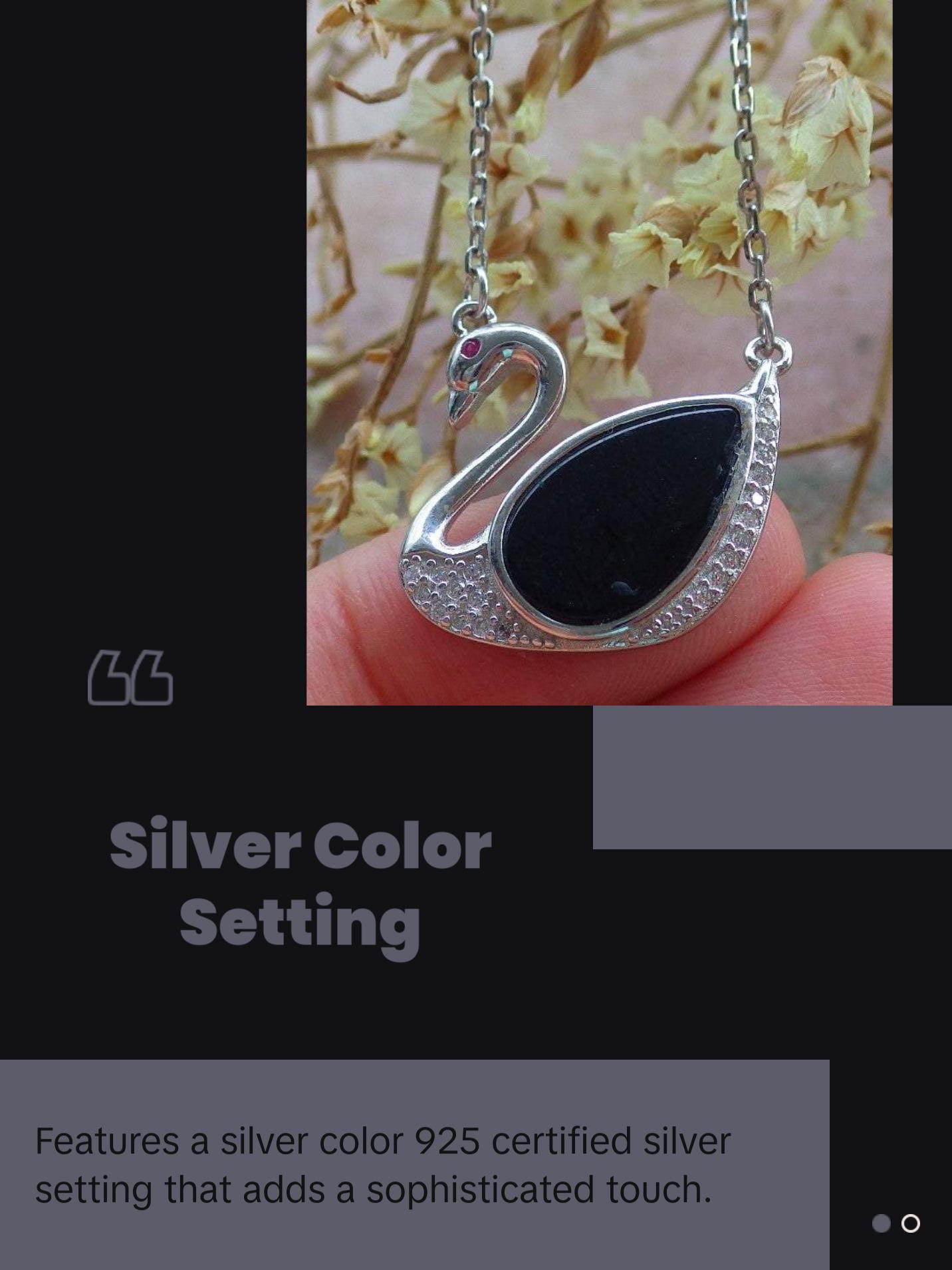 Silver 925 Certified 100% Natural Myanmar Burma A Jade Jadeite Black Dark Green Swan Pendant Necklace