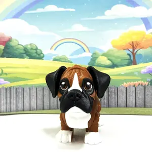 Boxer Dog 3D Printed Articulated Dog Figure Realistic Look Brown Boxer Puppy Dog Home Office Decor AD-Boxer-BW