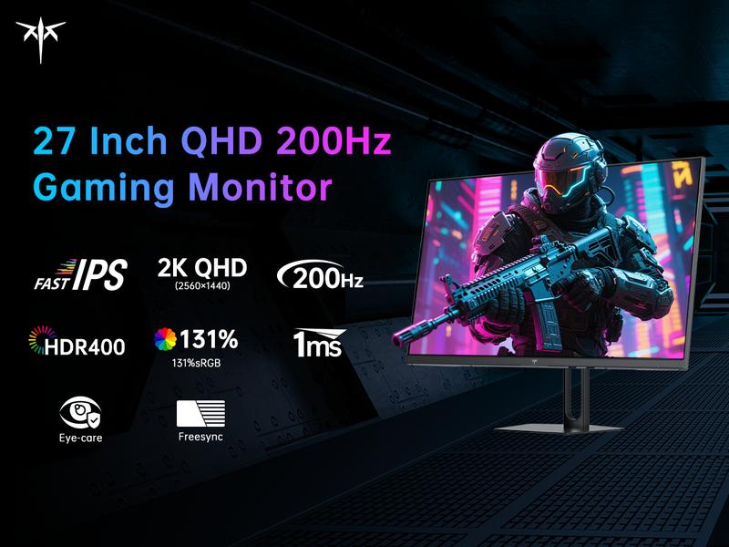 KTC 27" 2K QHD 200Hz Fast IPS Gaming Monitor, 2560*1440 Up to 210Hz Monitor, HDR 400, GTG 1ms, DP@200Hz, HDMI@144Hz,Adaptive Freesync & G-sync, 131% sRGB, Bulit-in Dual 2W Speakers, PC Monitors Gamer with HDMI 2.0 x 2 & DP1.4 x 2, H27T22C-3