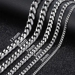 3/5/7/9/11mm Stainless Steel Silver Color Cuban Curb Chain Necklace Choker 16-30" for Men Women Daily Jewelry Birthday Anniversary Gift necklace