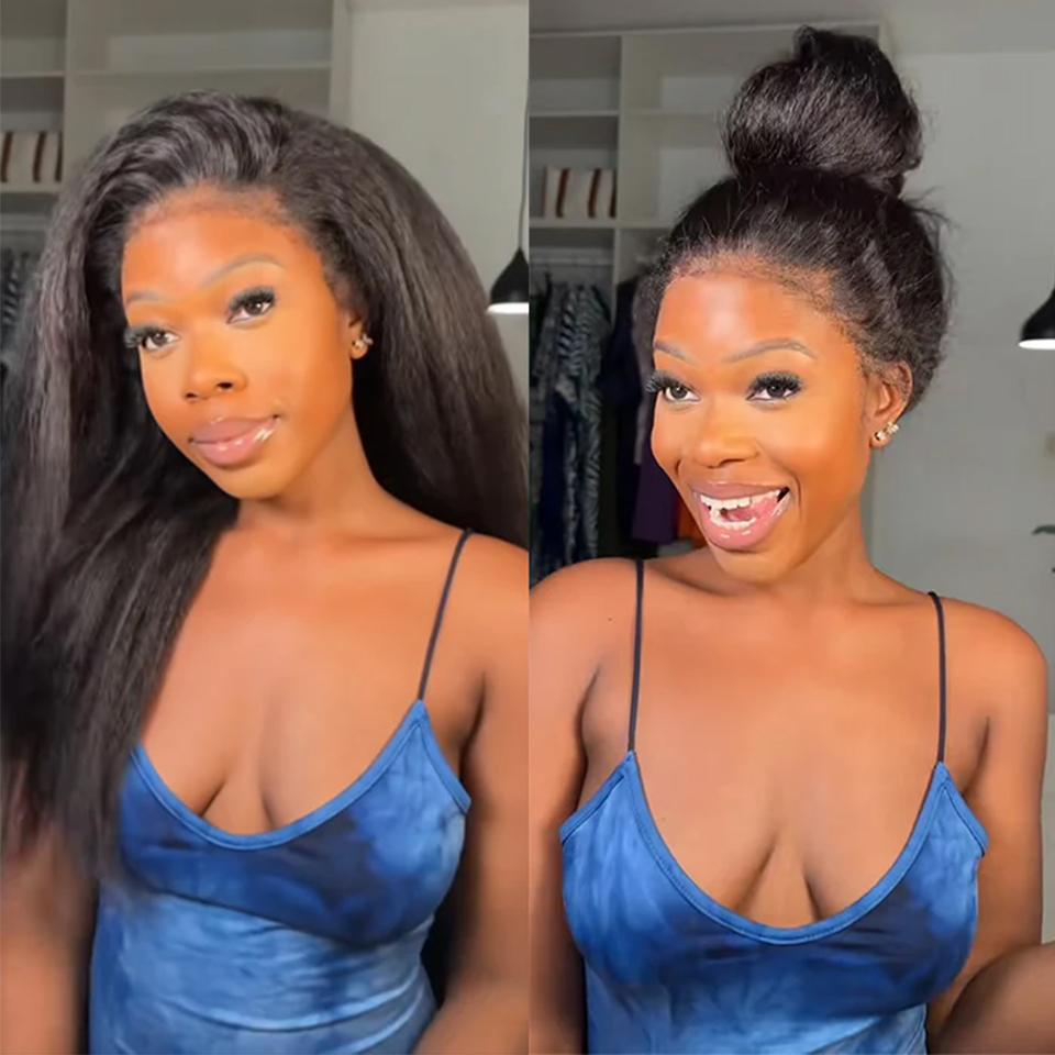 【4c Kinky Straight】Glueless 4C Kinky Edge Hairline Kinky Straight Human Hair Wigs Pre Cut Lace 8x5 13x4 360 HD Lace Frontal Wigs 220% Density