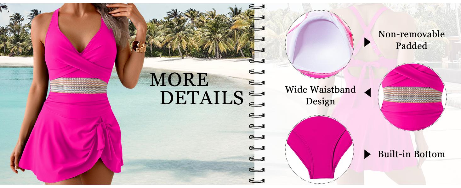 Women One Piece Swimsuit V Neck Swimdress Color Block Bathing Suit Skirt Tummy Control Tie Back Swim Dress Women One Piece Swimsuit V Neck Swimdress Color Block Bathing Suit Skirt Tummy Control Tie Back Swim Dress