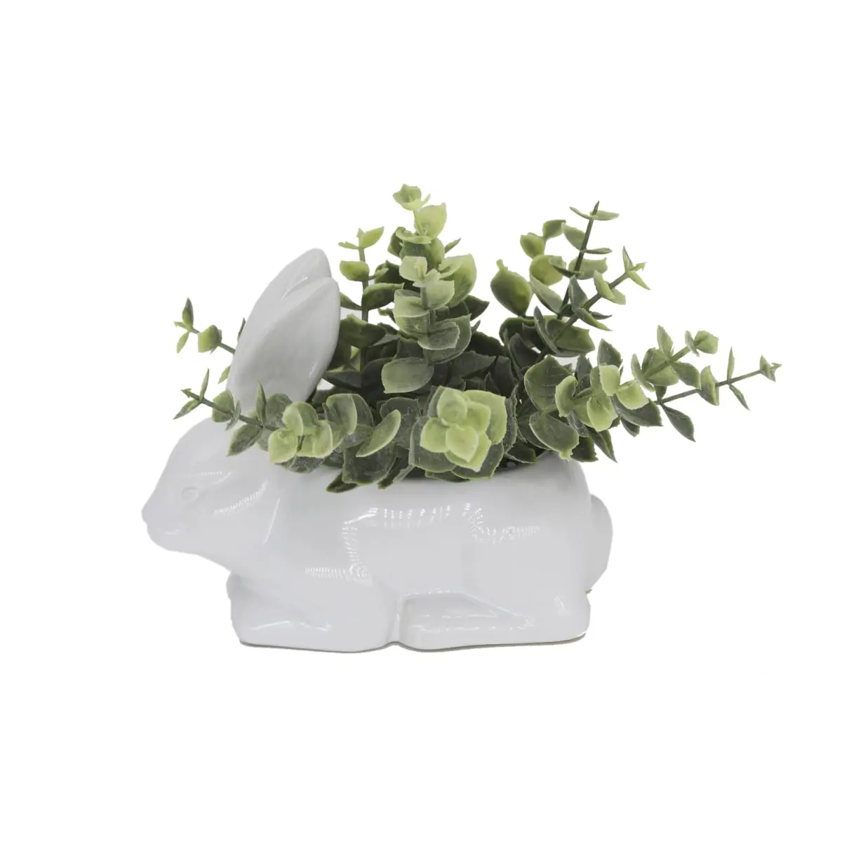 Flora Bunda ET1762E EUC Modern Ceramic Bunny Garden Planter, 1 lb, 6.25in x 6.25in x 6.875in, No Watering Needed Decorative Flower Pots for Adults' Indoor & Office Decor