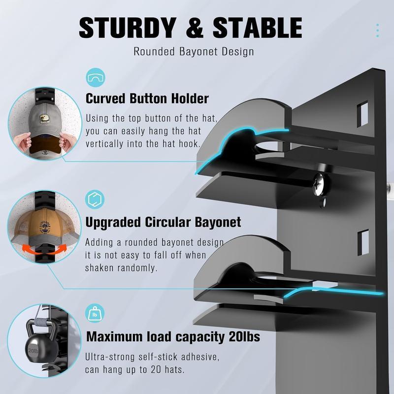 Hat Organizer for Baseball Caps Wall-Mounted Multilayer Adjustable Hat Rack with Strong Adhesive Hold up to 10 Hats for Door Closet Cap Storage tiktok shop deals -YY