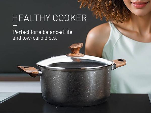 [New Colors] Kitchen Academy 12 Piece Nonstick Pots and Pans Set, Non Stick Induction Cookware Set, Kitchen Cooking Set, Frying Pans Saucepans, Silicone Steel Aluminium Glass Lid Stove