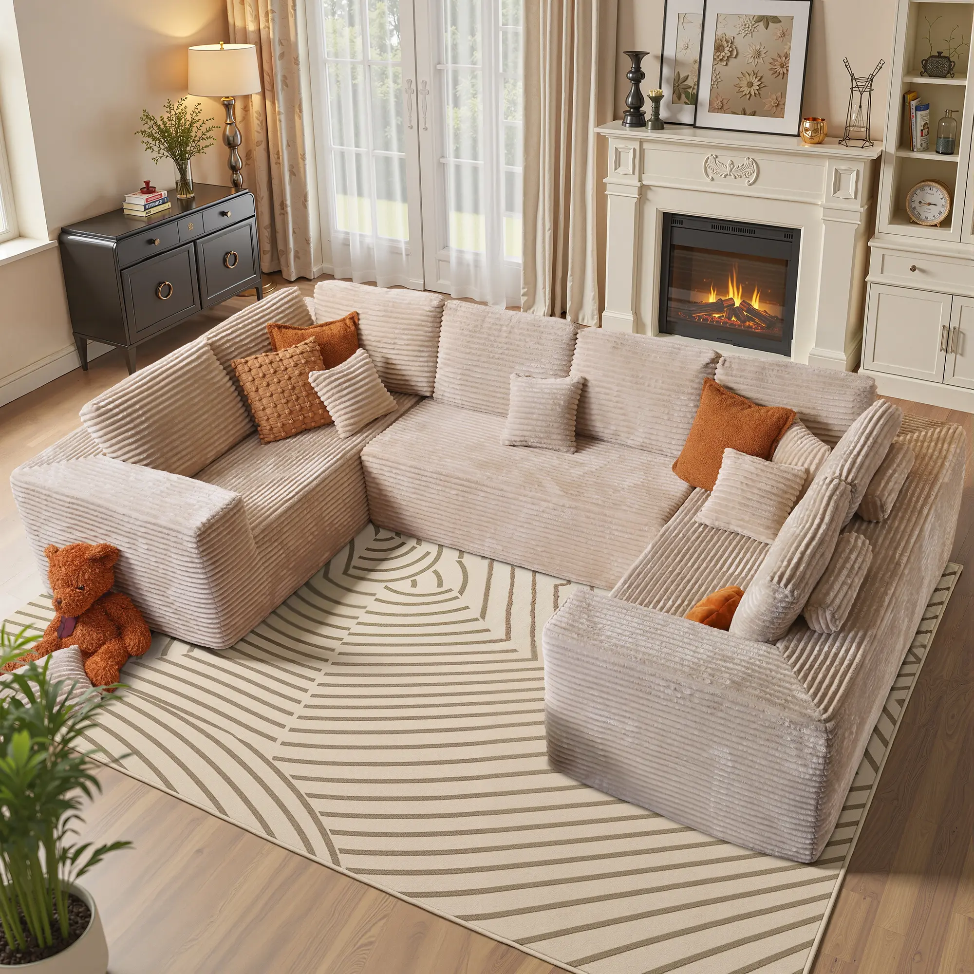 [Spring Limited-Time Sale]  OOSWIFT 3-Piece Modular Sectional Sofa Bed, Comfy Plush Corduroy Cloud Couch, Large Living Room Modular Sofa Set, Modern Deep Seat Sofa Set for Living Room